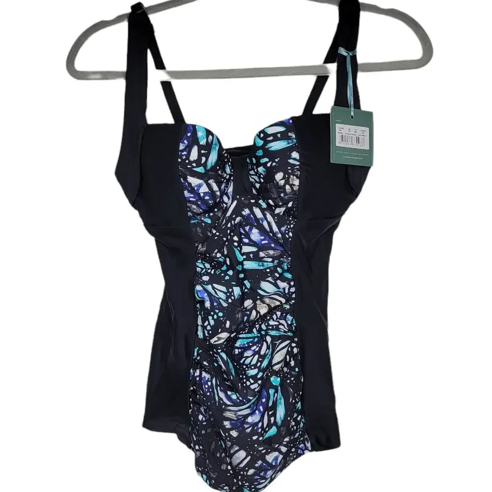 Panache Annalise Underwire Ruched Tankini Butterfly Swim Top Women Sz 32D - Picture 2 of 9